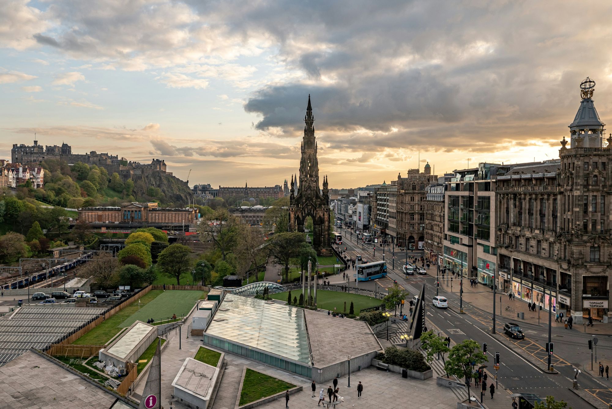 The Scott Monument in Edinburgh and the surrounding city.