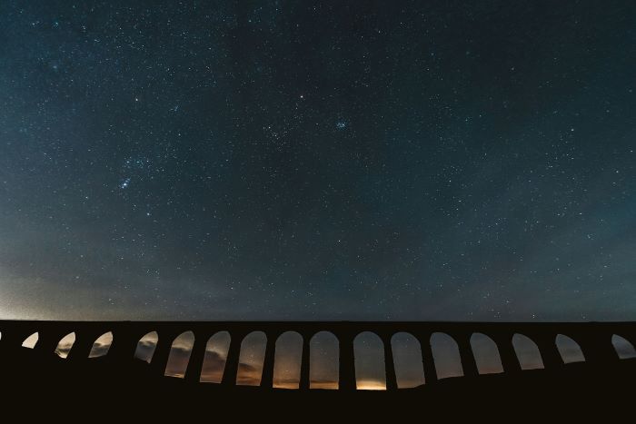 A starry night sky near the Ribblehead Viaduct in the Yorkshire Dales