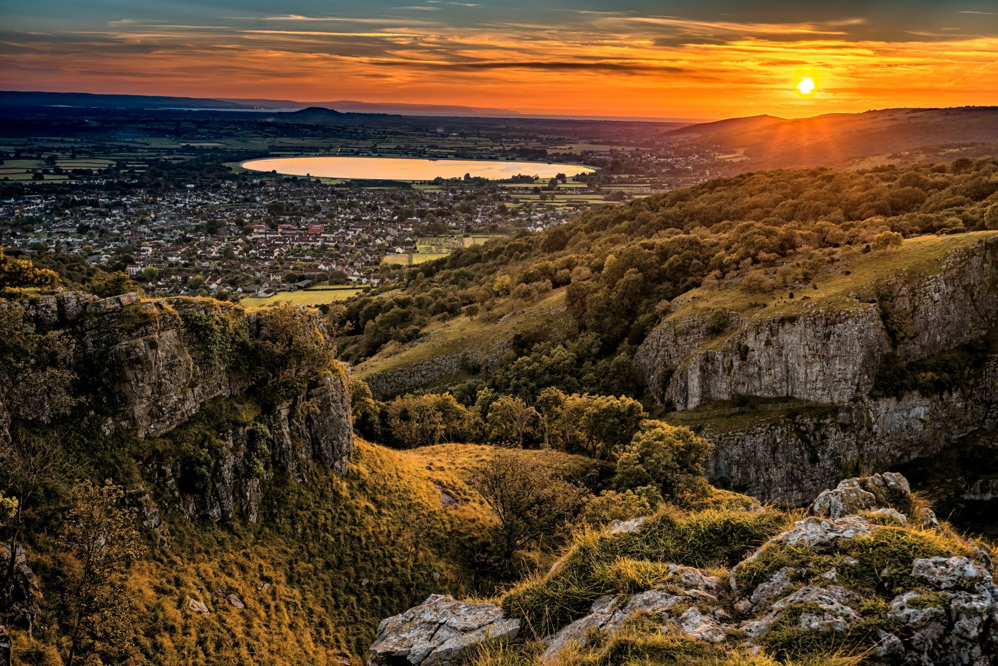 Cheddar Gorge at sunset.