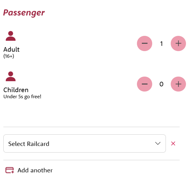 Screenshot of railcard booking process.