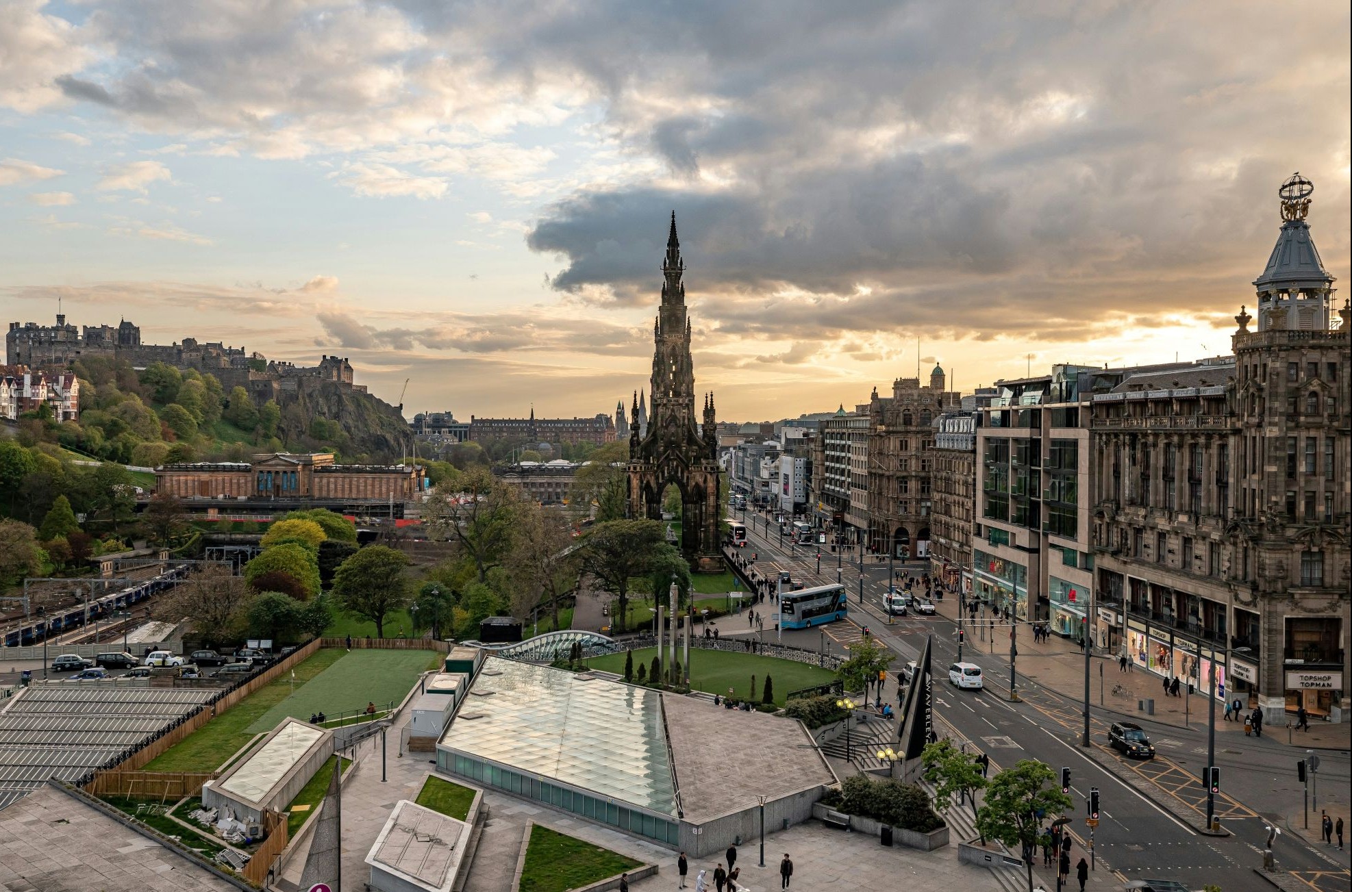 The Scott Monument in Edinburgh and the surrounding city.