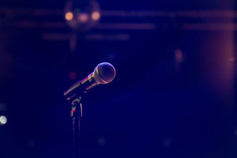 A microphone at a comedy club.