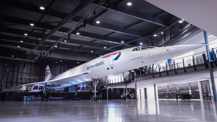 Concorde preserved in a hangar at Aerospace Bristol.