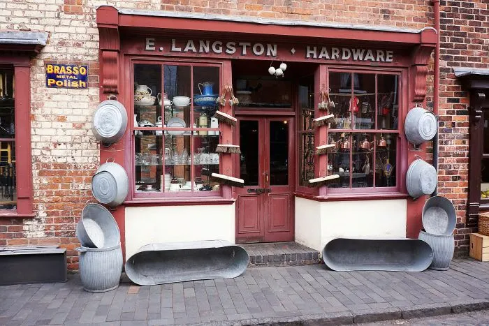 A vintage hardware shop front at the Black Country Living Museum